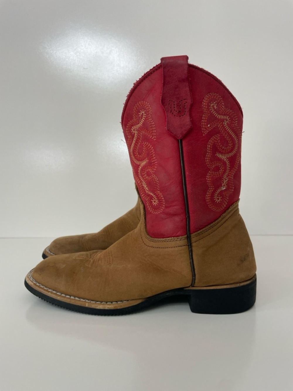 J.B. Dillon Square Toe Cowboy Boots Honey & Red Kids 1 Western Streetwear Work